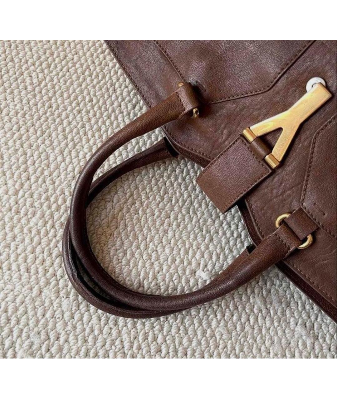 SAINT LAURENT Коричневая кожаная сумка тоут, фото 4