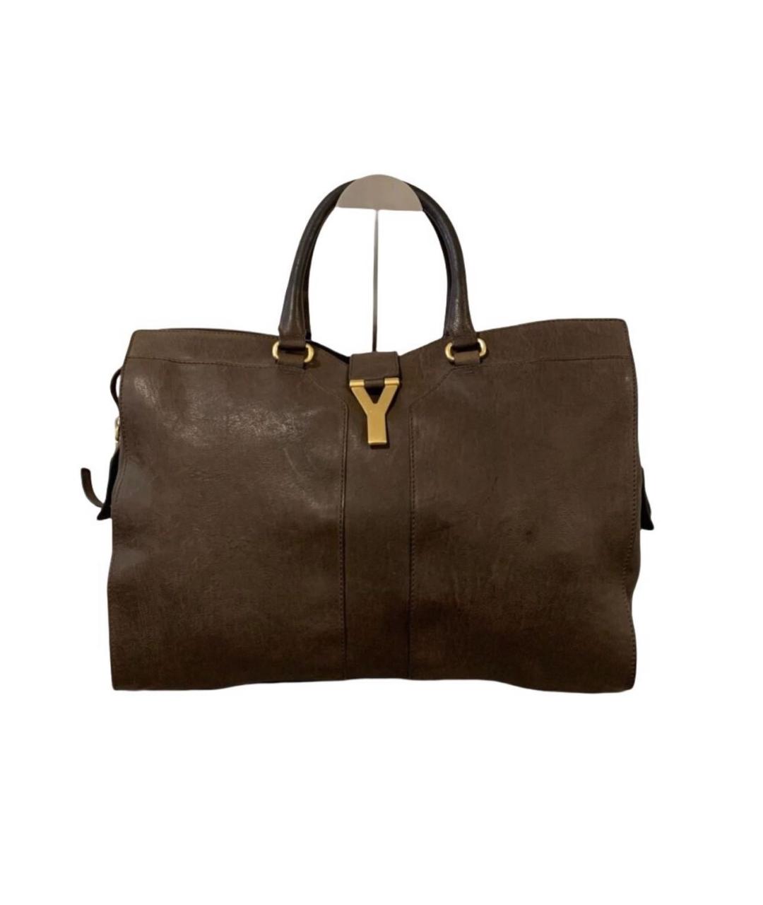 SAINT LAURENT Коричневая кожаная сумка тоут, фото 9