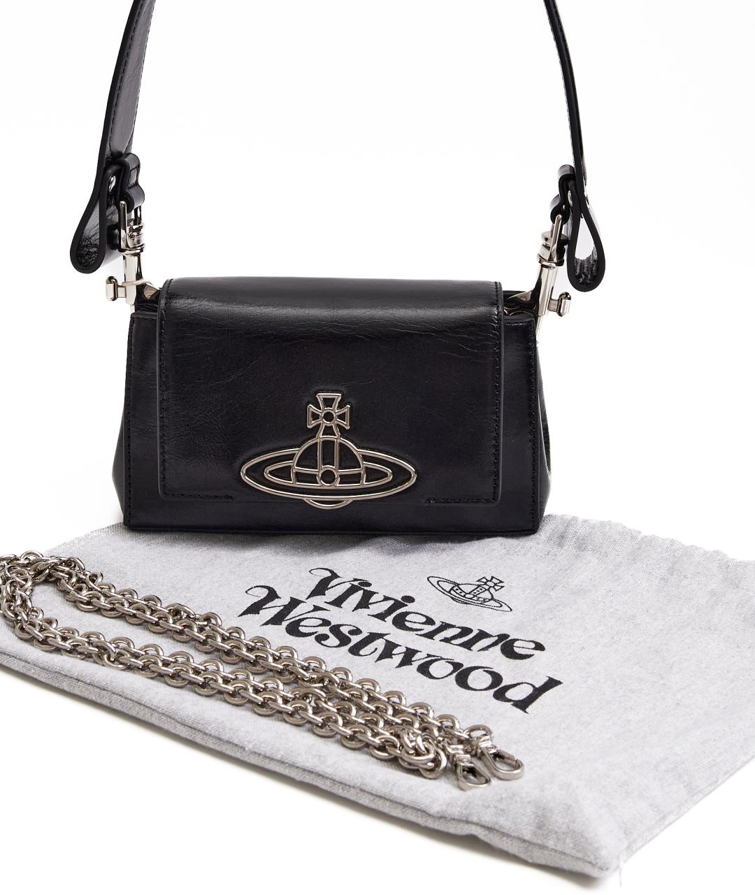 VIVIENNE WESTWOOD Черная кожаная сумка с короткими ручками, фото 2