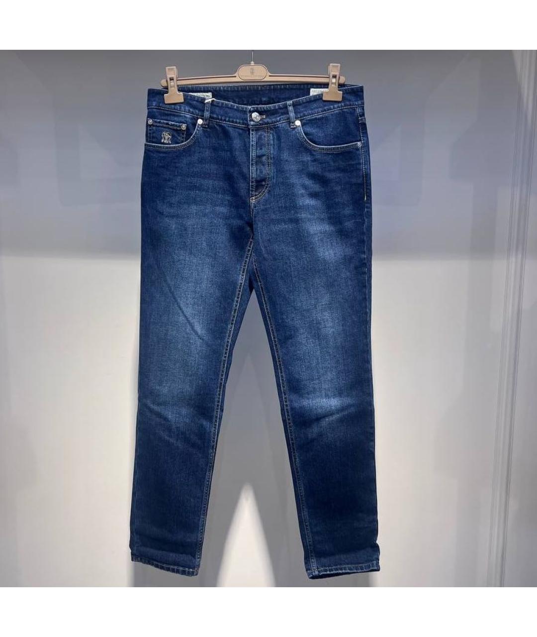 BRUNELLO CUCINELLI Темно-синие хлопко-эластановые джинсы, фото 4