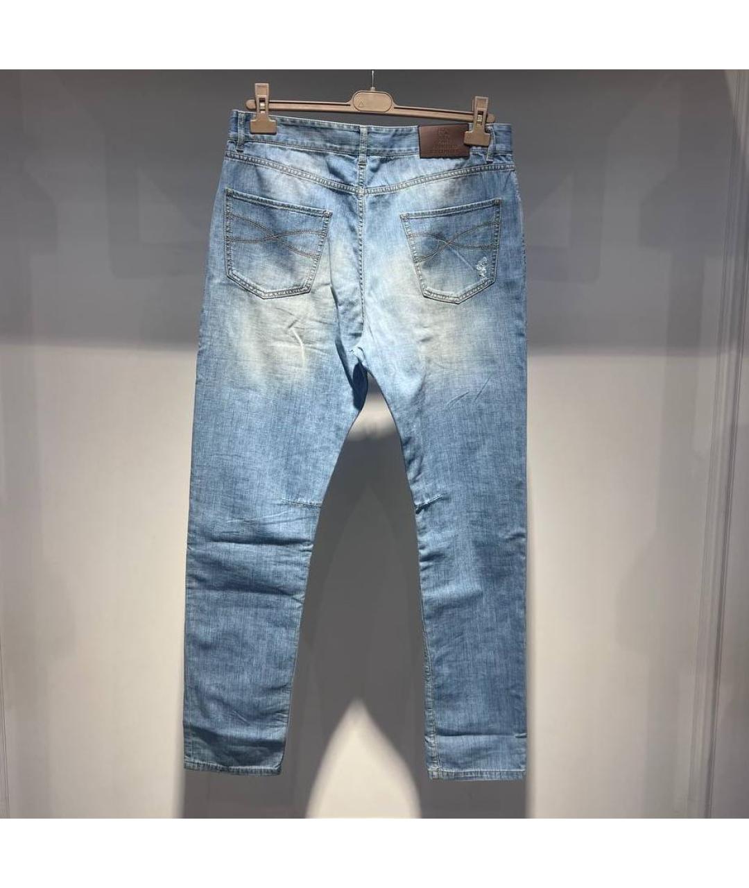 BRUNELLO CUCINELLI Голубые хлопковые джинсы, фото 2