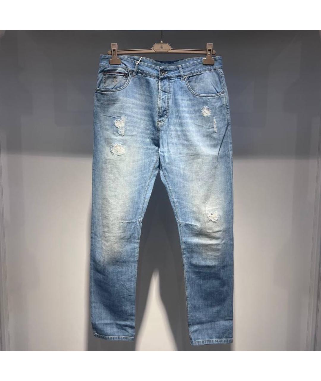 BRUNELLO CUCINELLI Голубые хлопковые джинсы, фото 4