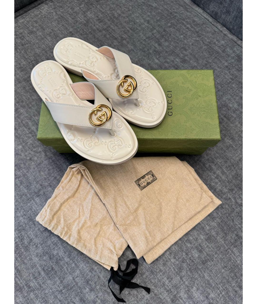 GUCCI Бежевые кожаные шлепанцы, фото 2