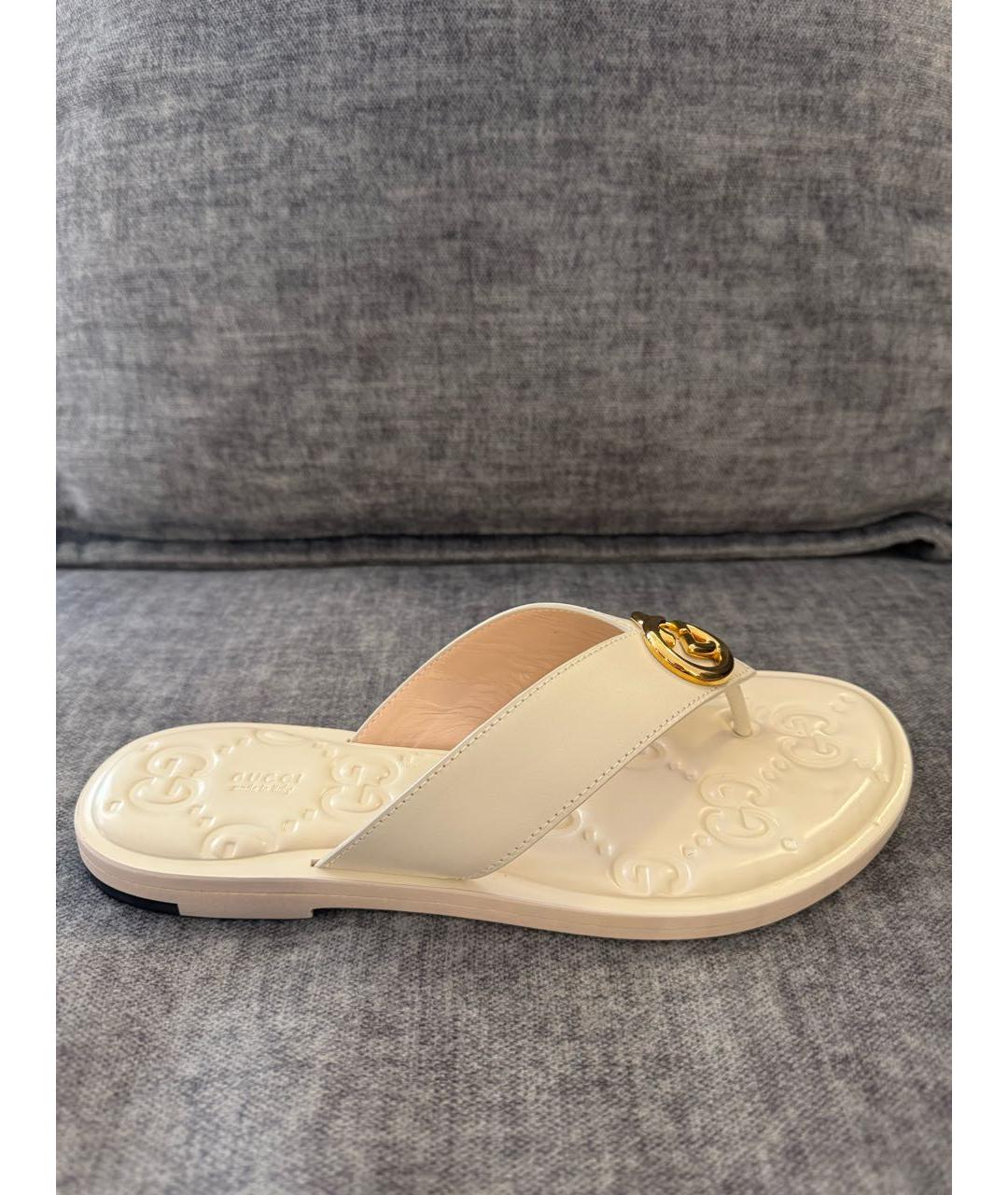 GUCCI Бежевые кожаные шлепанцы, фото 3