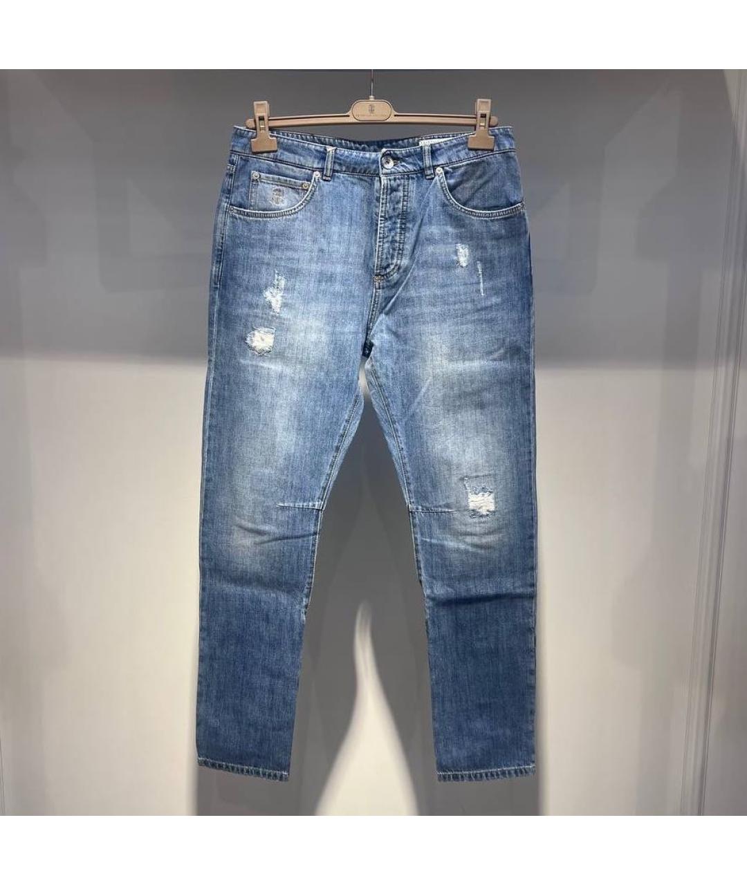 BRUNELLO CUCINELLI Голубые хлопковые джинсы, фото 4