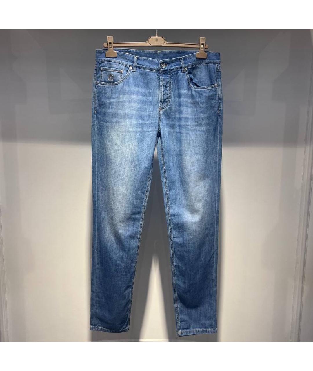 BRUNELLO CUCINELLI Голубые хлопковые джинсы, фото 4