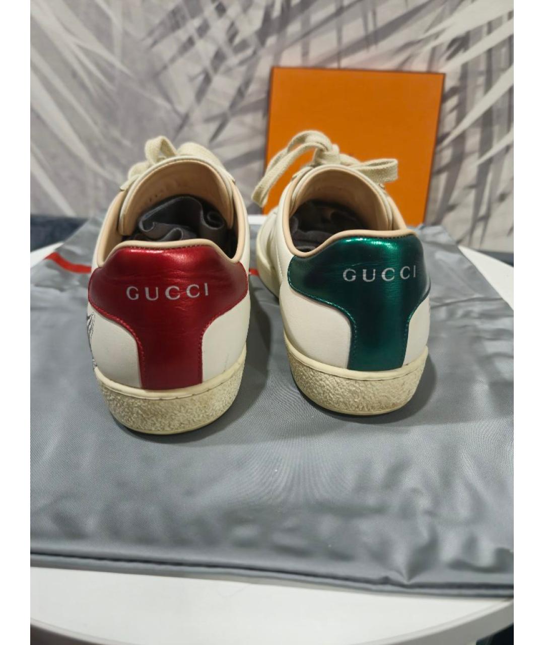 GUCCI Белые кожаные кеды, фото 4