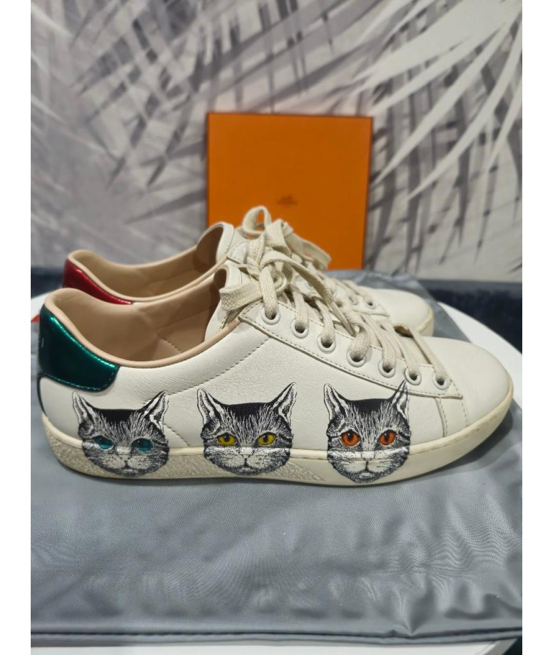 GUCCI Белые кожаные кеды, фото 8