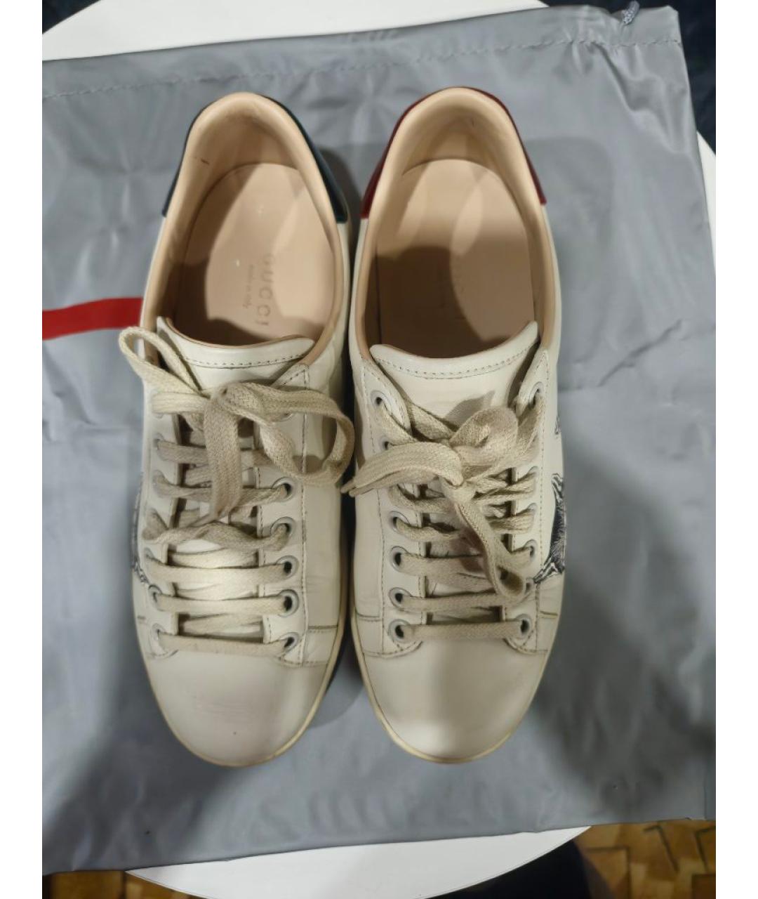 GUCCI Белые кожаные кеды, фото 5