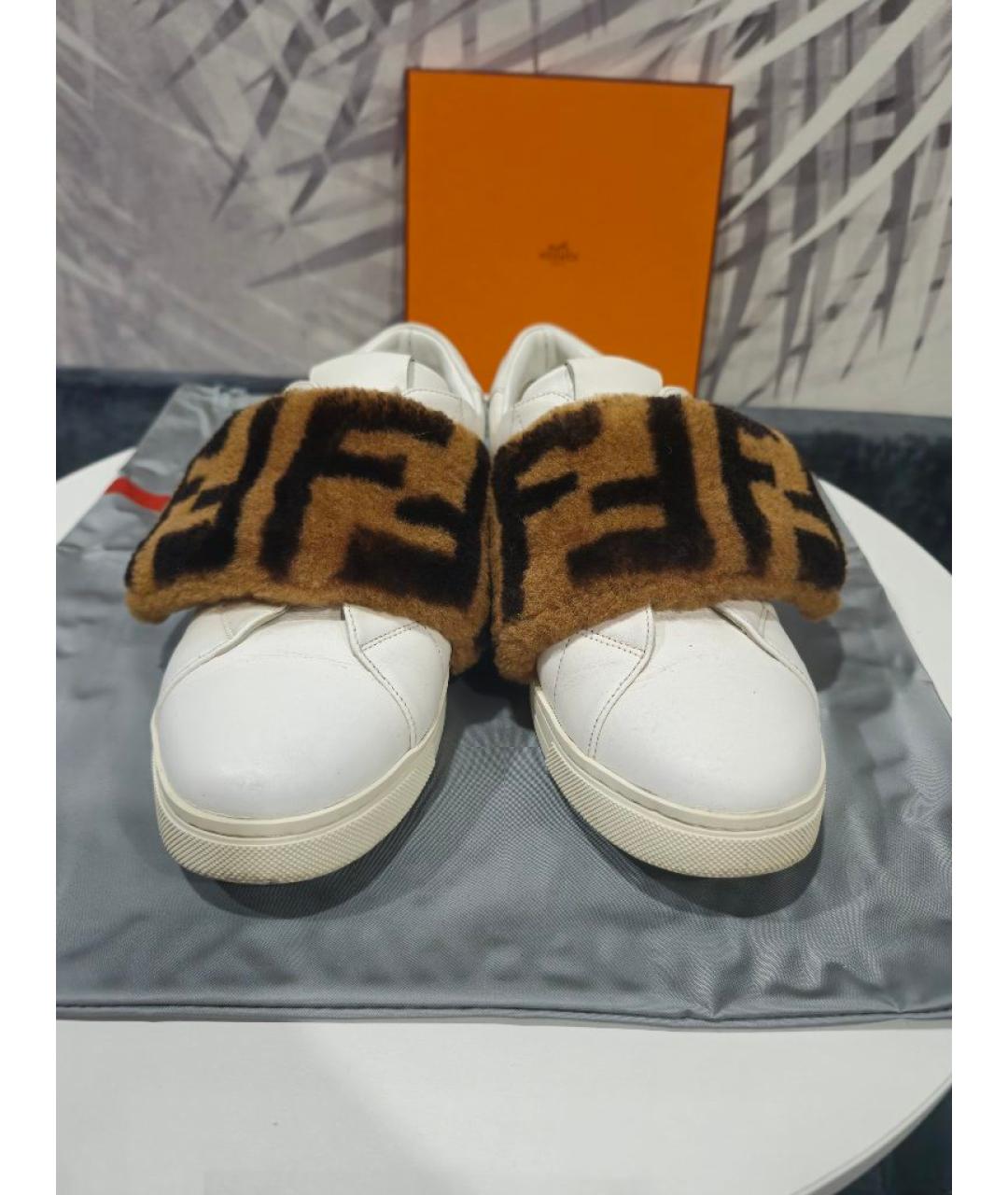 FENDI Белые кожаные кеды, фото 6