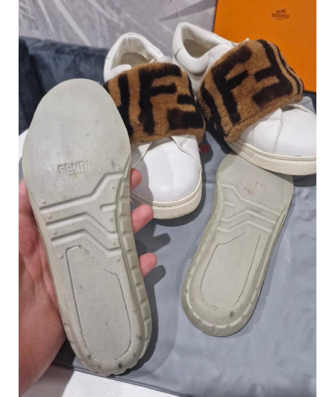 FENDI Белые кожаные кеды, фото 5