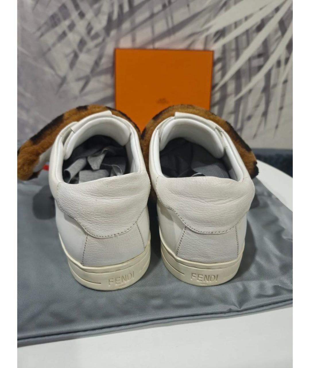 FENDI Белые кожаные кеды, фото 4