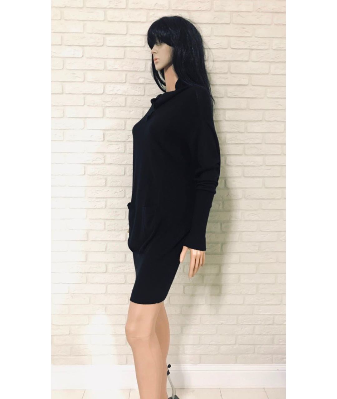 HELMUT LANG Черное кашемировое повседневное платье, фото 4