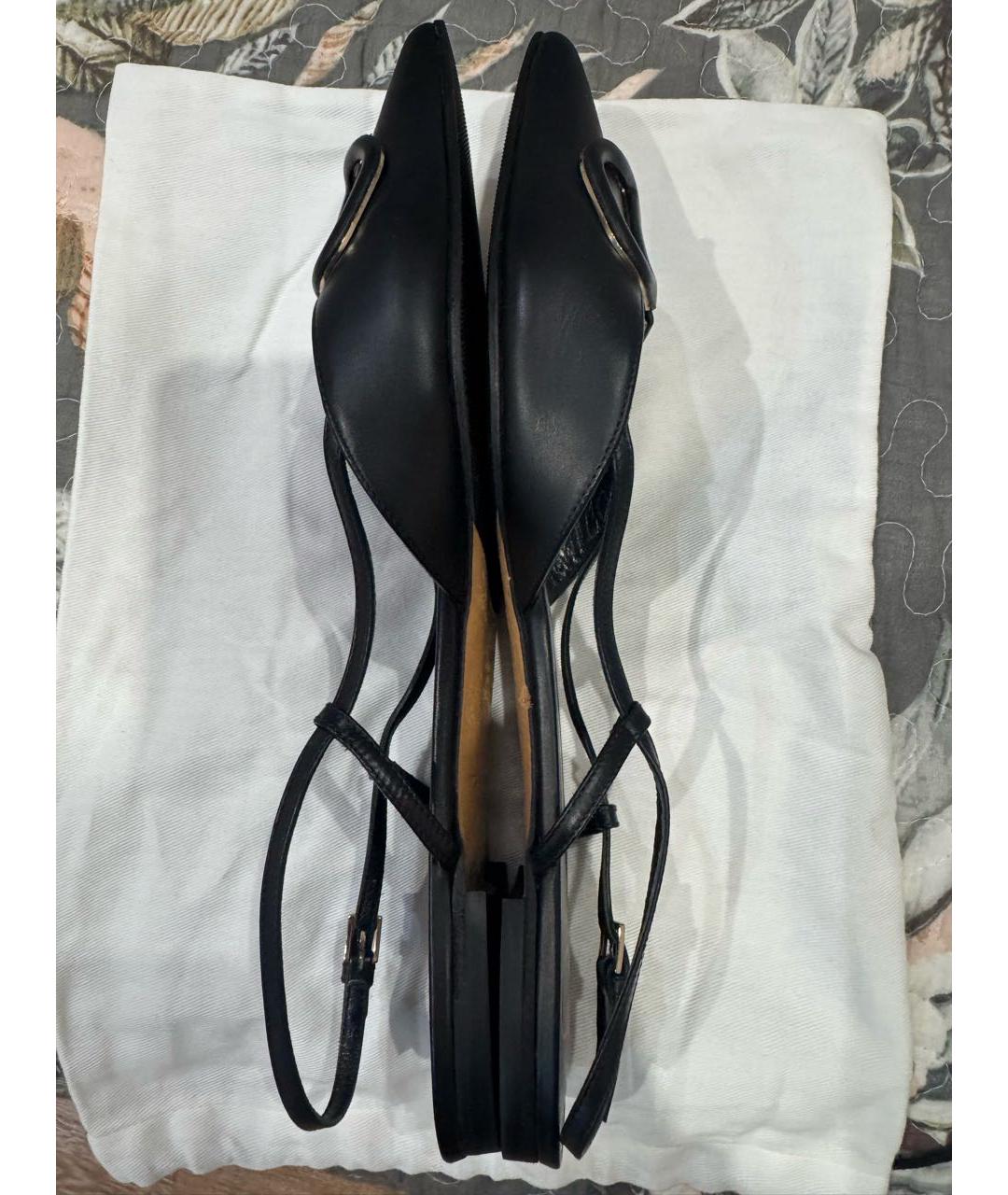 VALENTINO Черные кожаные лодочки на низком каблуке, фото 6