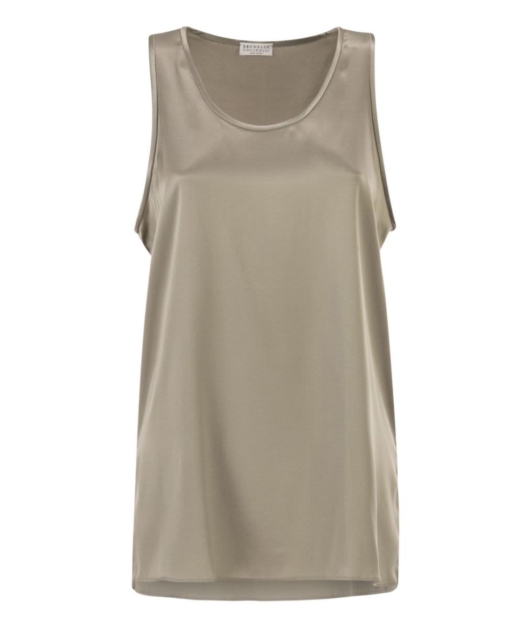 BRUNELLO CUCINELLI Бежевая шелковая майка, фото 1