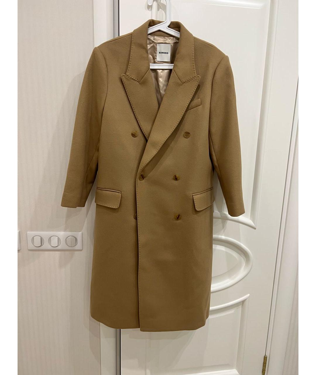 SANDRO Бежевое шерстяное пальто, фото 5