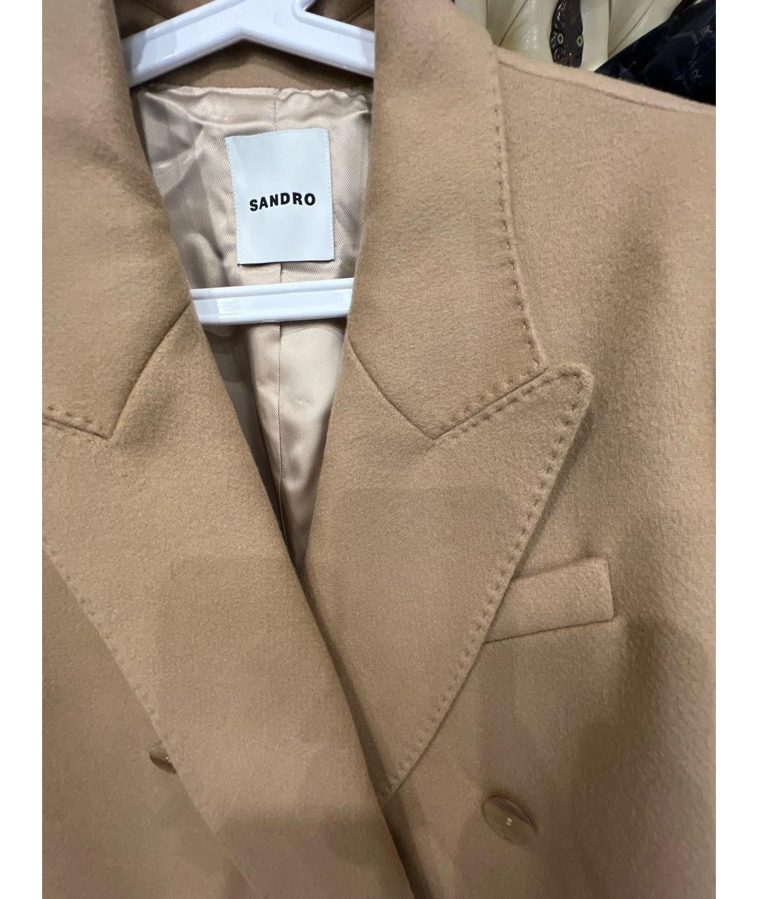 SANDRO Бежевое шерстяное пальто, фото 4