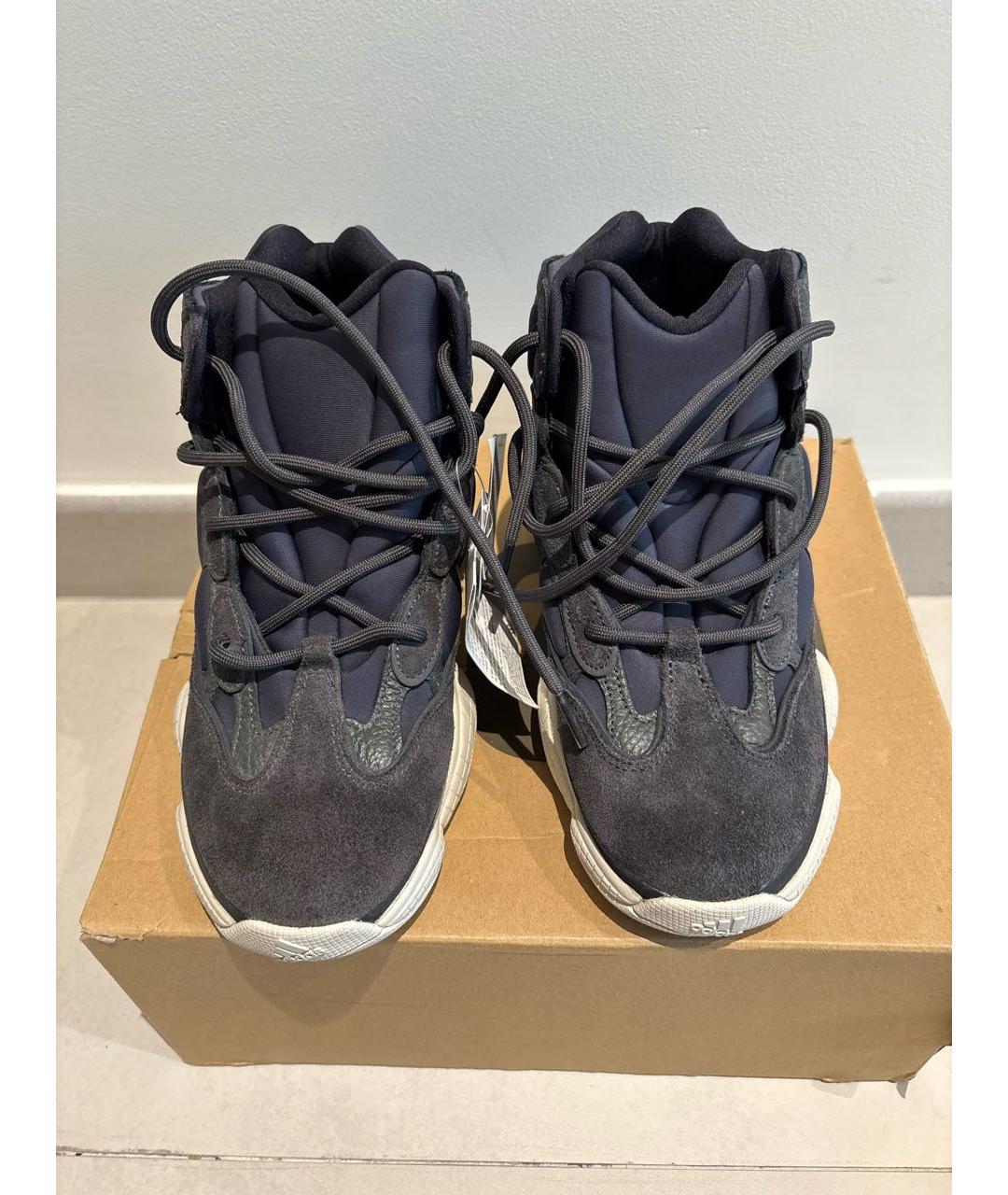 ADIDAS YEEZY Темно-синие текстильные высокие кроссовки / кеды, фото 2