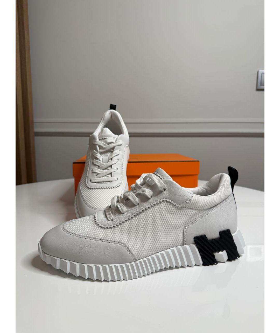 HERMES Белые текстильные низкие кроссовки / кеды, фото 5