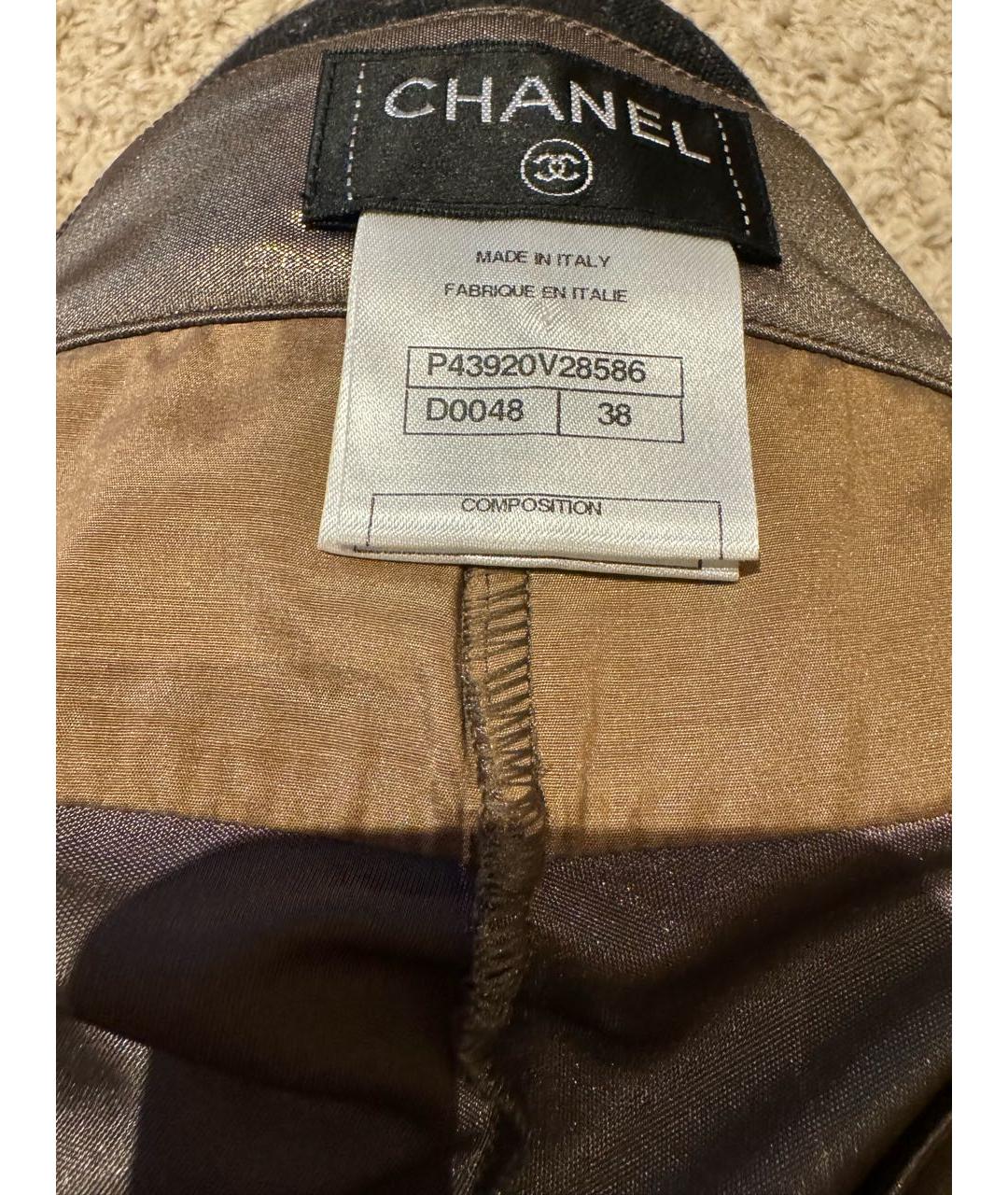 CHANEL Золотые полиэстеровые брюки узкие, фото 4