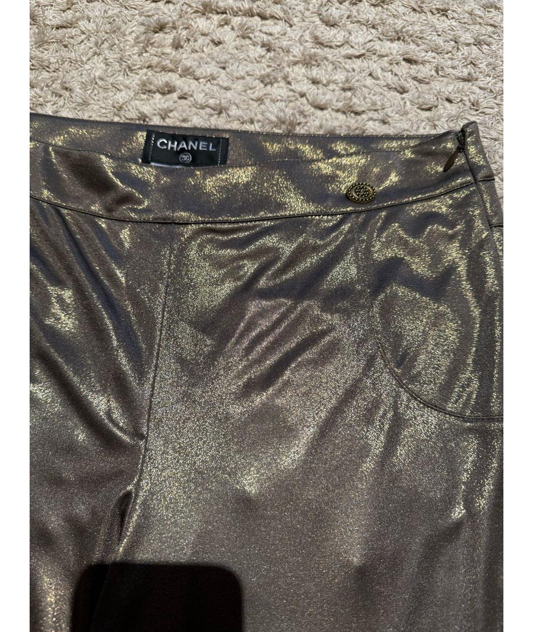 CHANEL Золотые полиэстеровые брюки узкие, фото 3