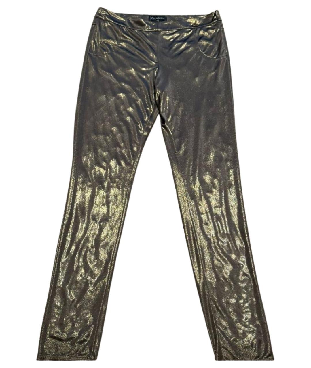 CHANEL Золотые полиэстеровые брюки узкие, фото 1