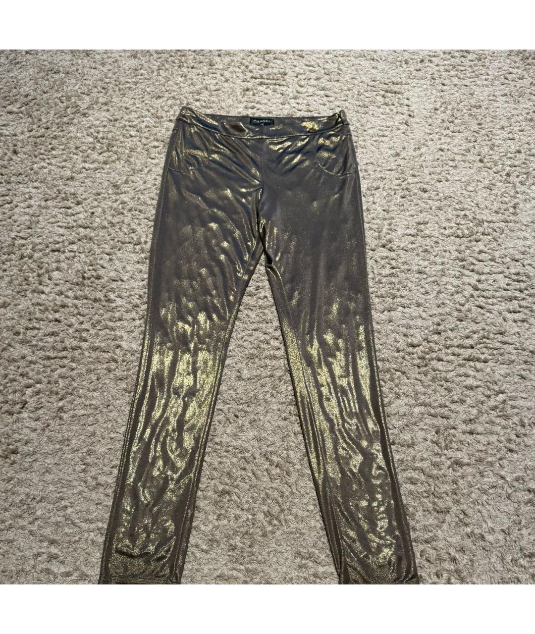 CHANEL Золотые полиэстеровые брюки узкие, фото 7