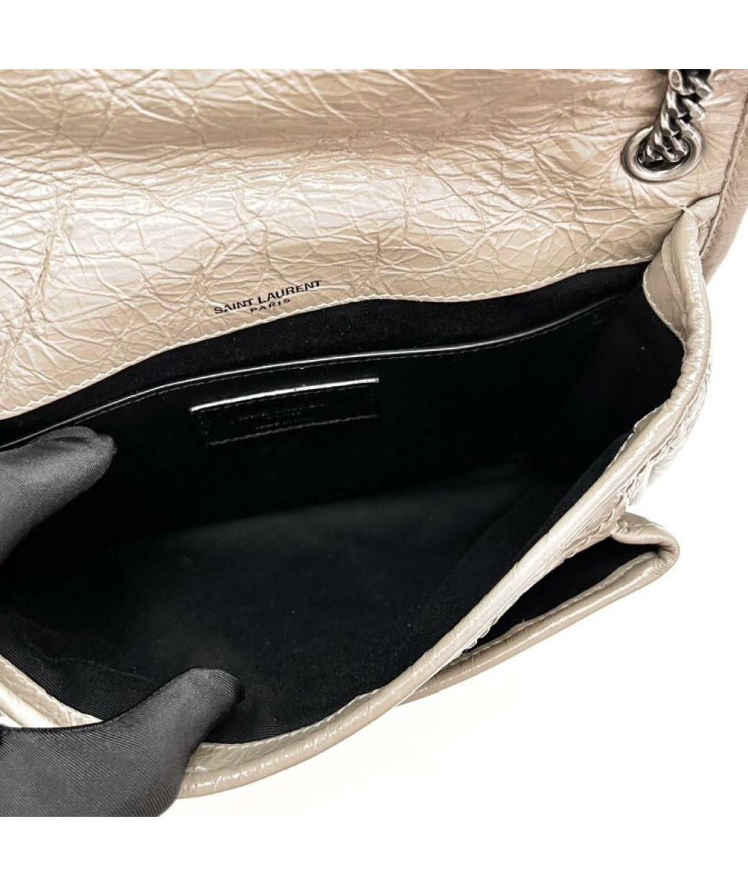 SAINT LAURENT Бежевая кожаная сумка через плечо, фото 7