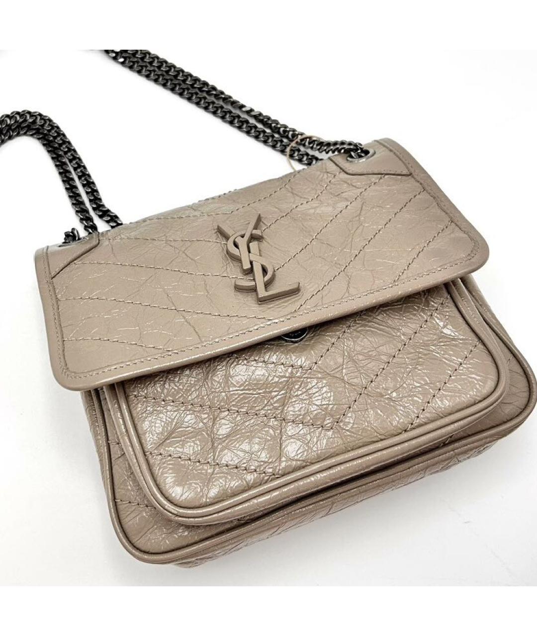 SAINT LAURENT Бежевая кожаная сумка через плечо, фото 5