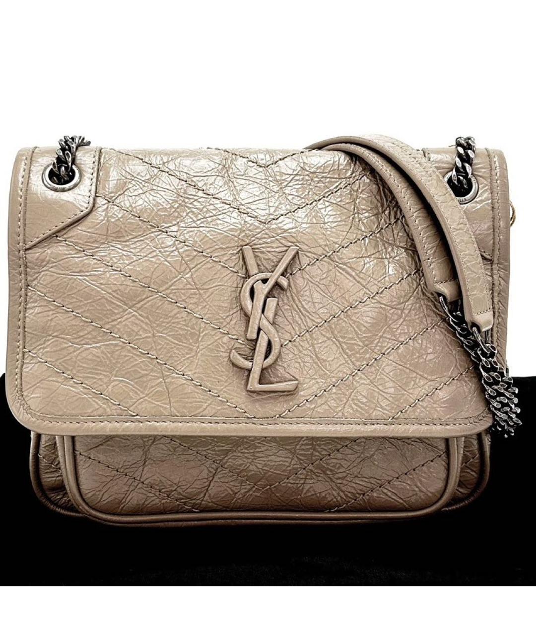 SAINT LAURENT Бежевая кожаная сумка через плечо, фото 2