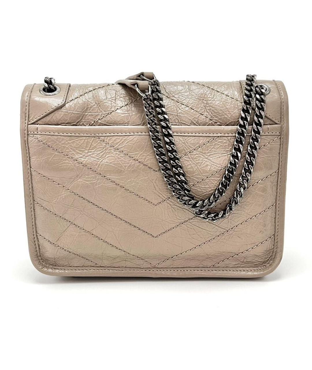 SAINT LAURENT Бежевая кожаная сумка через плечо, фото 3