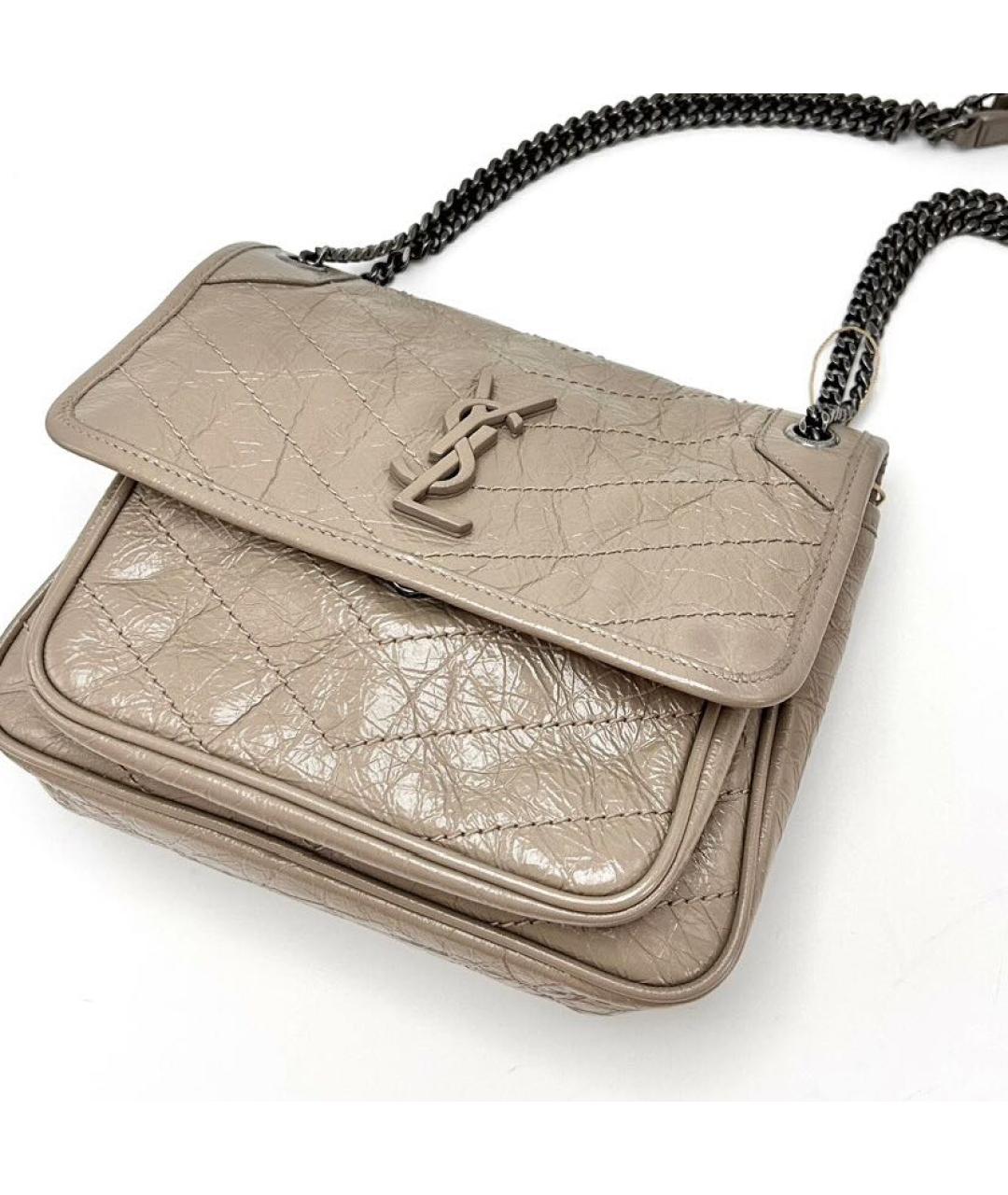 SAINT LAURENT Бежевая кожаная сумка через плечо, фото 4