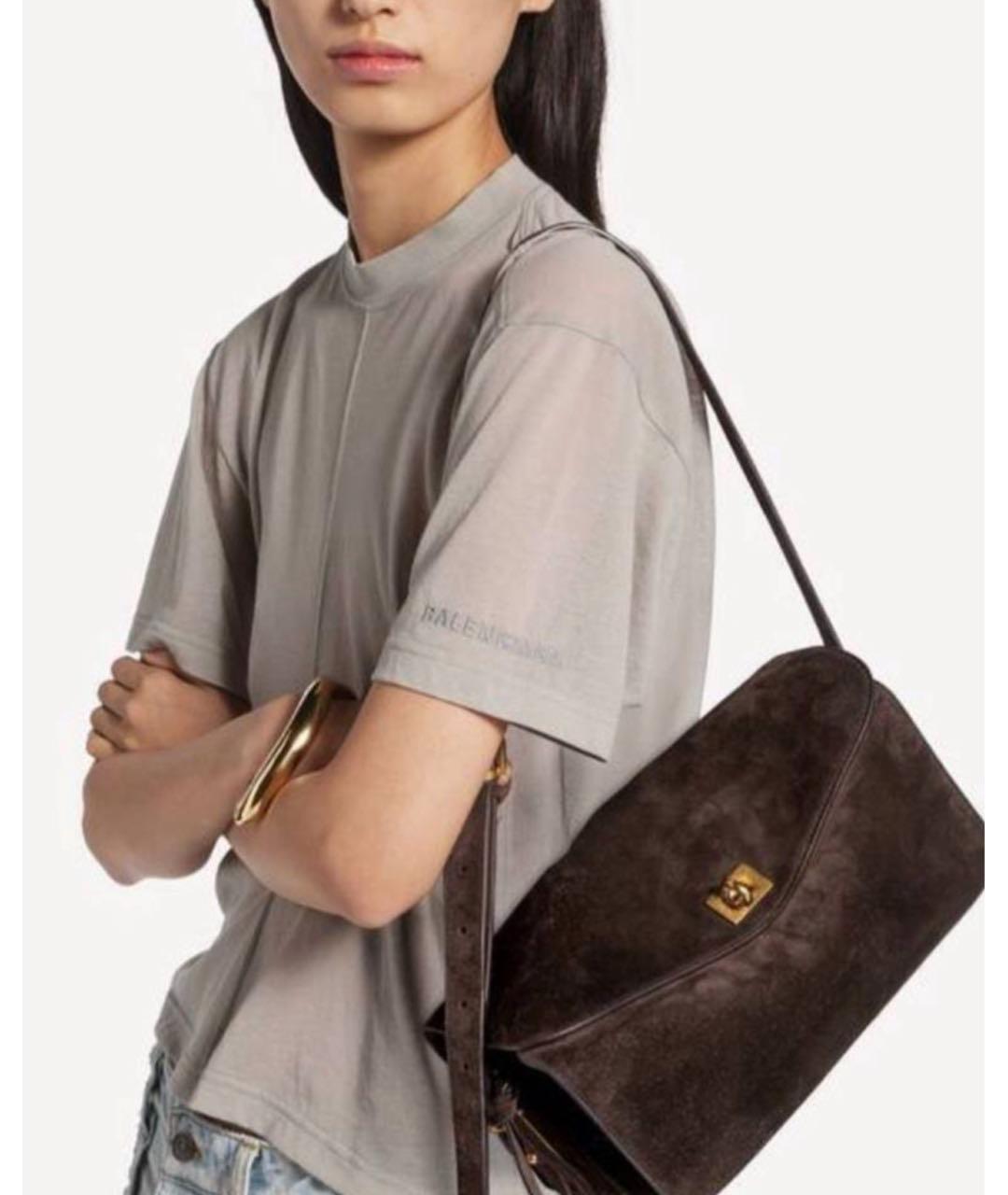 BALENCIAGA Коричневая замшевая сумка тоут, фото 2
