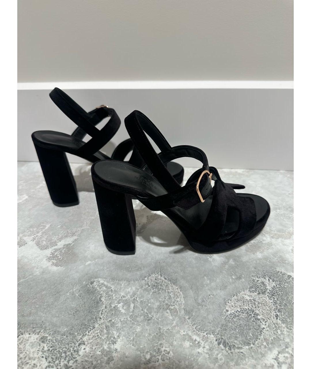 HERMES Черные бархатные босоножки, фото 6