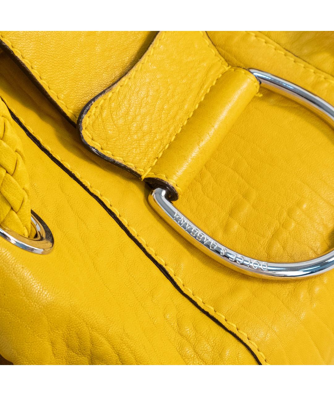 DOLCE&GABBANA Желтая кожаная сумка тоут, фото 3