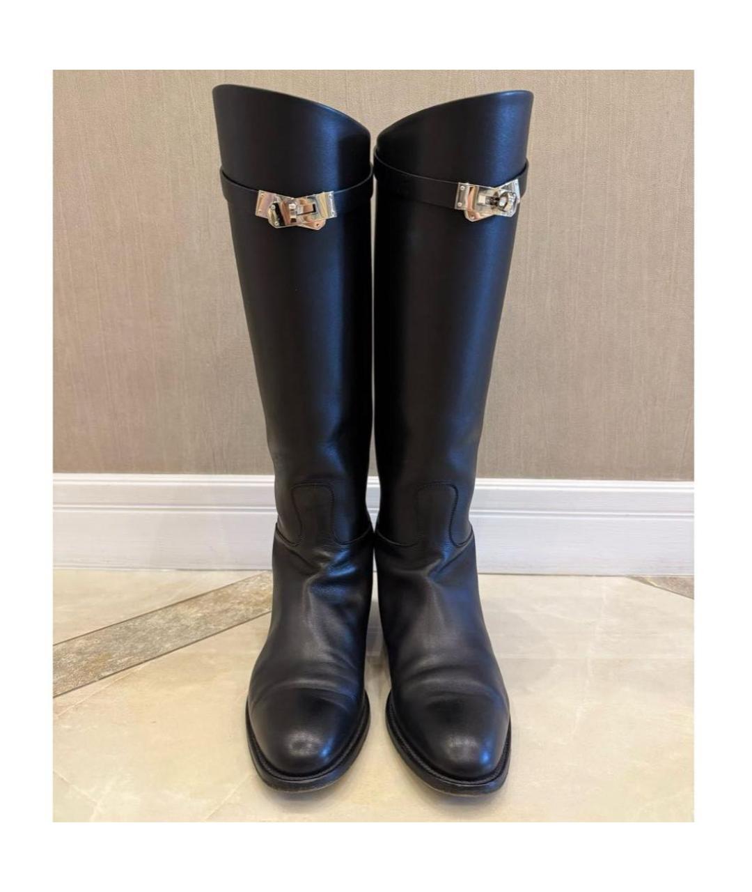 HERMES Черные кожаные сапоги, фото 2