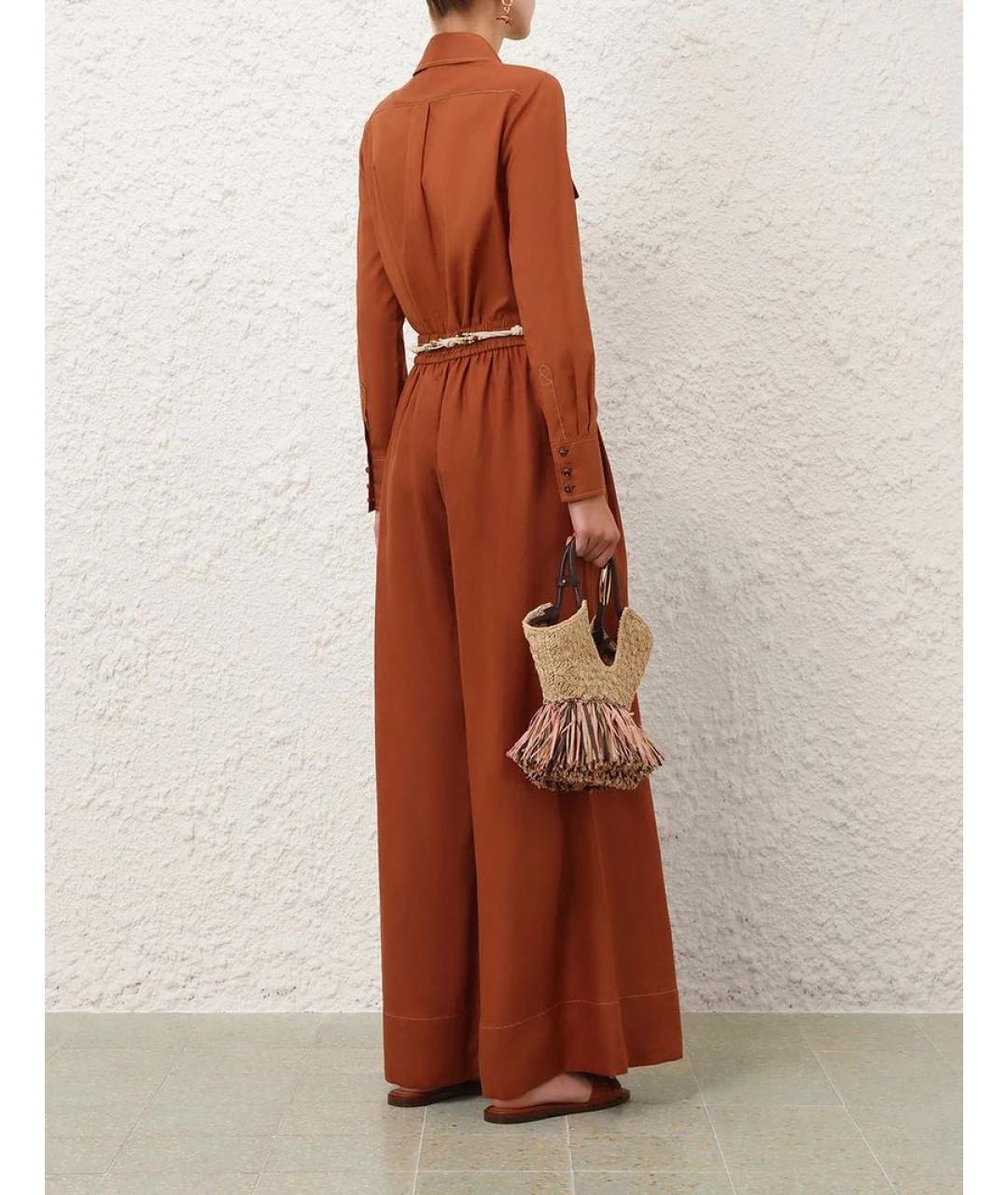 ZIMMERMANN Оранжевое льняные брюки широкие, фото 4