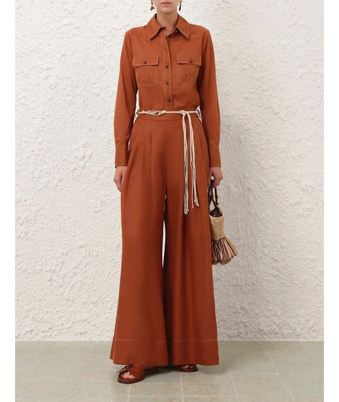 ZIMMERMANN Оранжевое льняные брюки широкие, фото 2