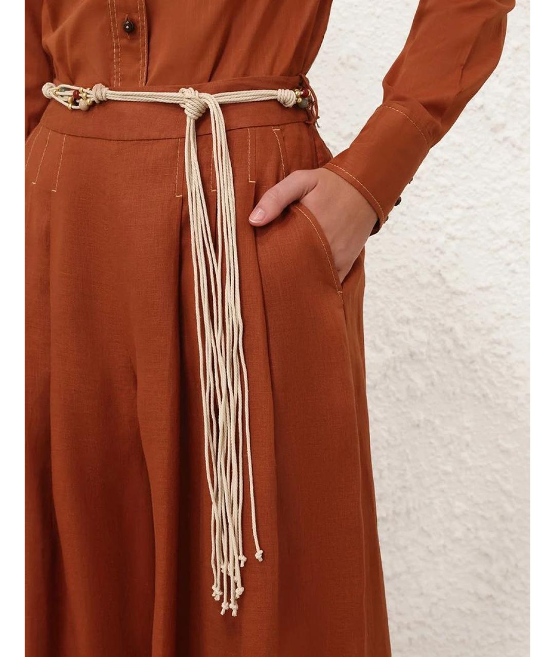 ZIMMERMANN Оранжевое льняные брюки широкие, фото 3