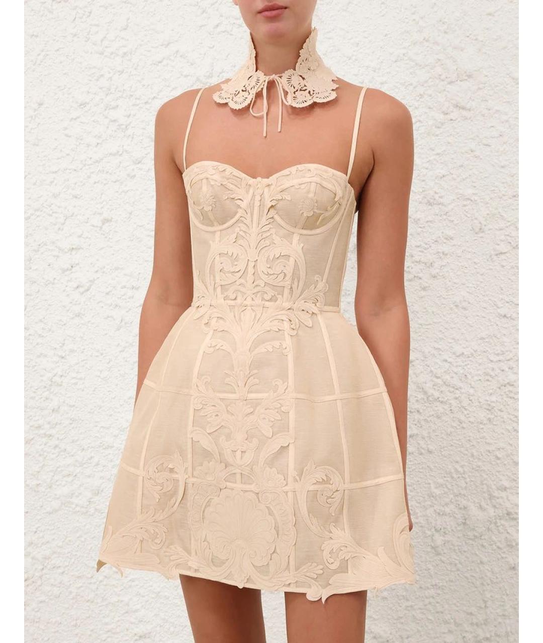 ZIMMERMANN Бежевое шелковое коктейльное платье, фото 2