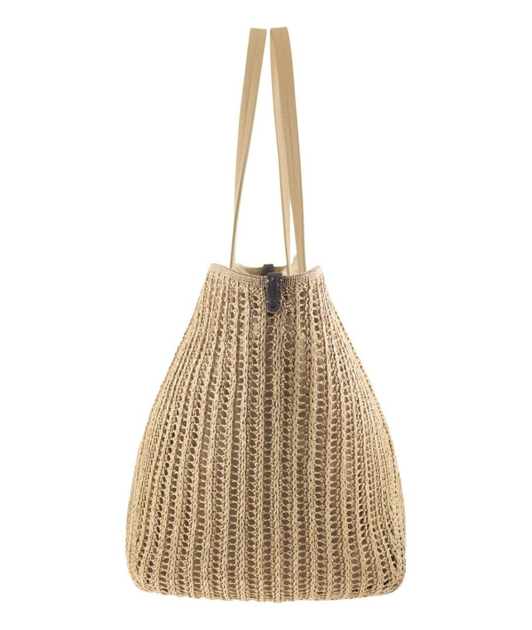 BRUNELLO CUCINELLI Бежевая пелетеная сумка тоут, фото 3