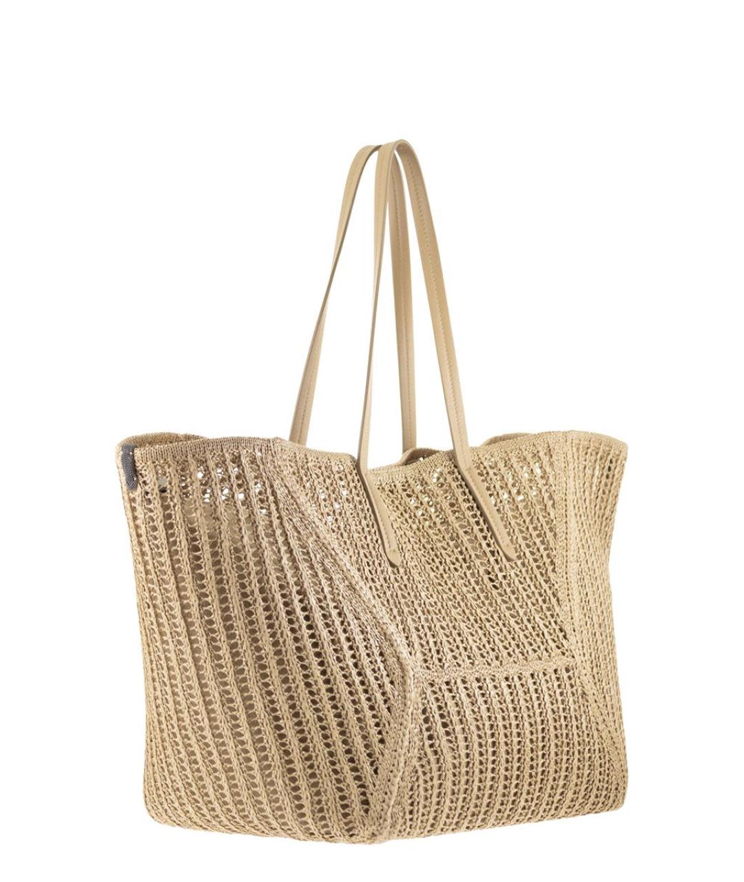 BRUNELLO CUCINELLI Бежевая пелетеная сумка тоут, фото 4