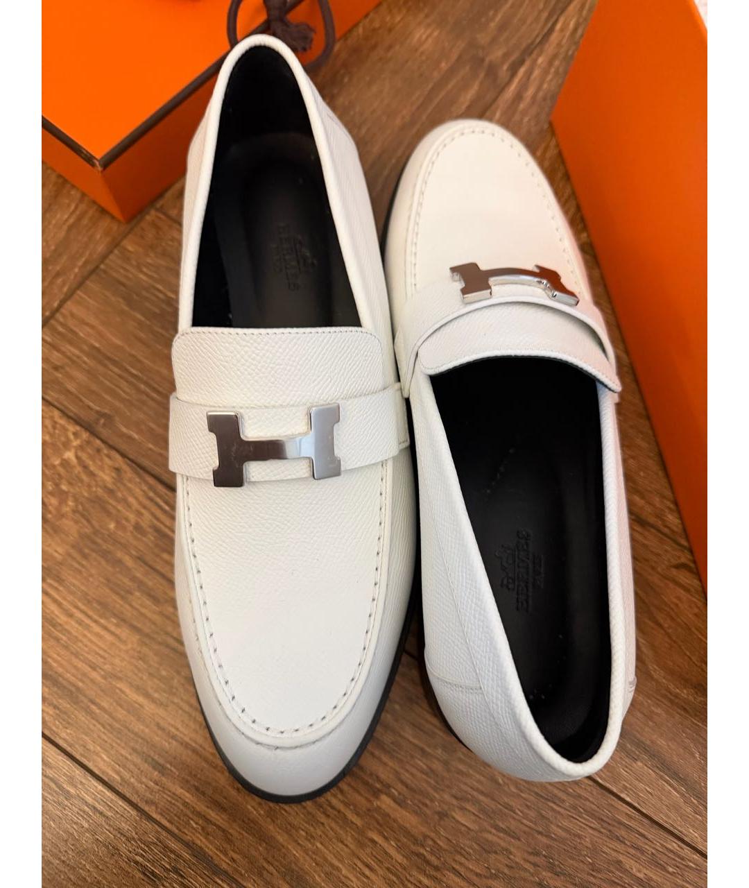 HERMES Белые кожаные лоферы, фото 3