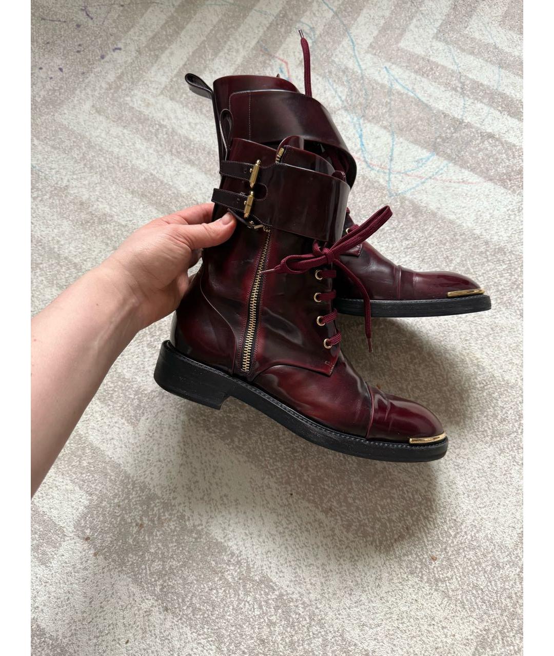 LOUIS VUITTON Бордовые кожаные ботинки, фото 8
