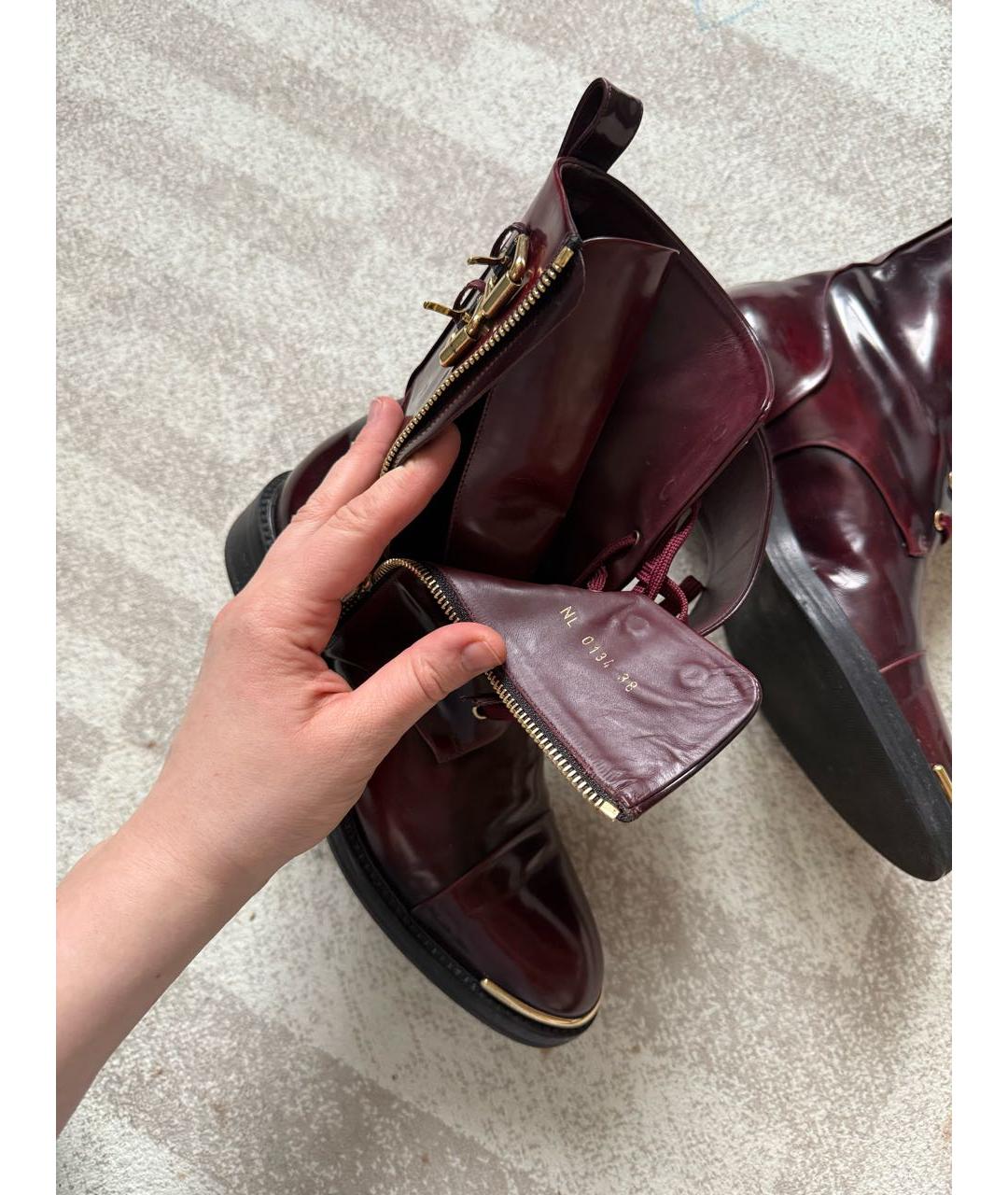 LOUIS VUITTON Бордовые кожаные ботинки, фото 5