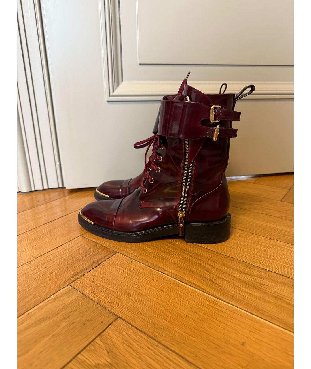 LOUIS VUITTON Бордовые кожаные ботинки, фото 9