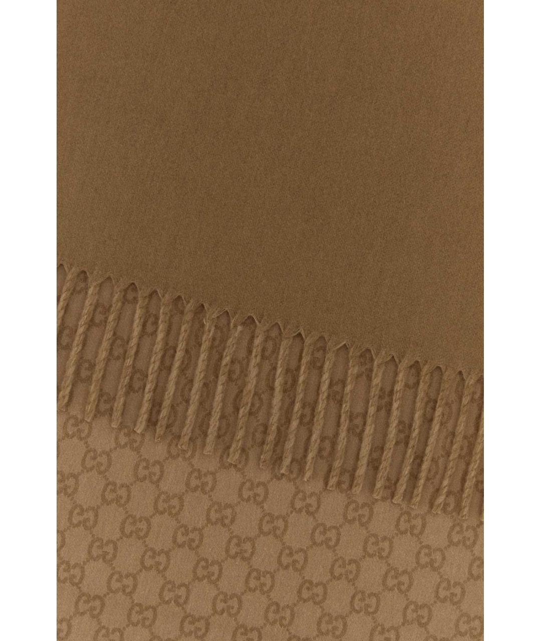 GUCCI Коричневый шерстяной шарф, фото 2