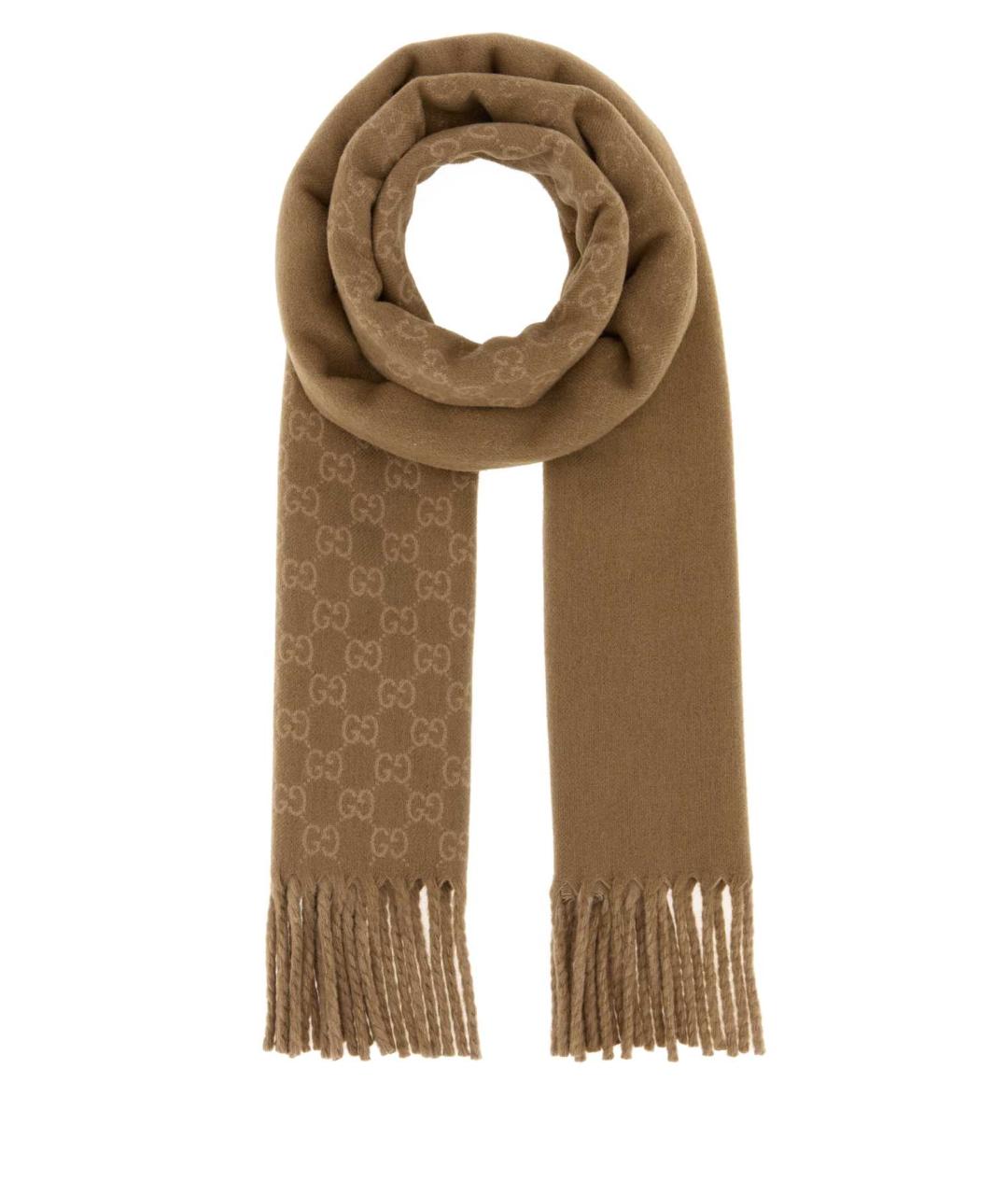 GUCCI Коричневый шерстяной шарф, фото 1