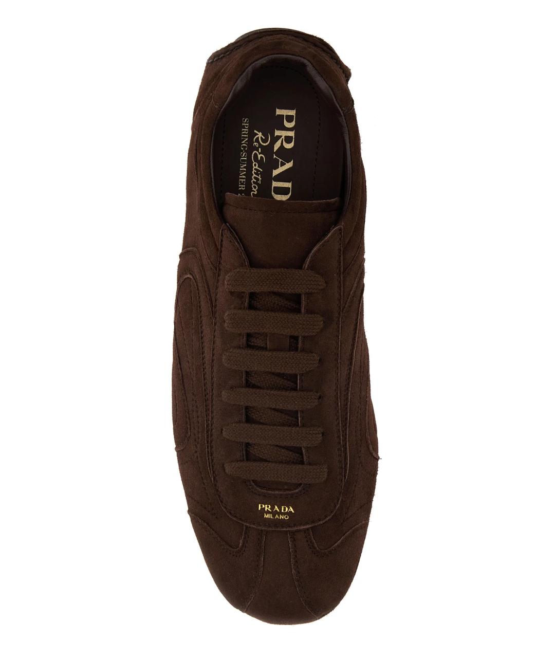 PRADA Коричневые замшевые низкие кроссовки / кеды, фото 4