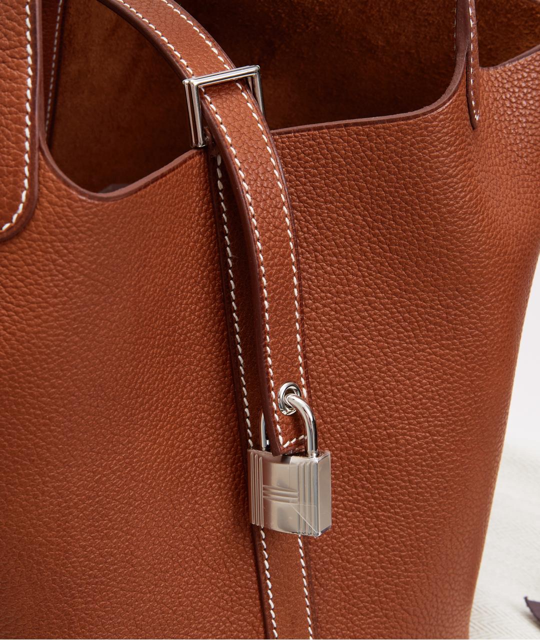HERMES Коричневая кожаная сумка с короткими ручками, фото 5